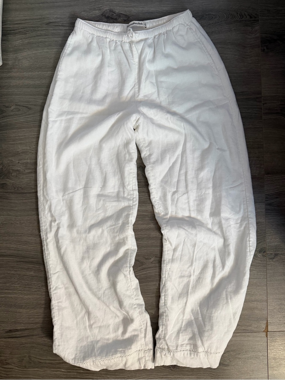 Abercrombie & Fitch White Linen-Blend Waist Pants